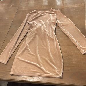 Better Be Velvet Long Sleeve Dress in Tan